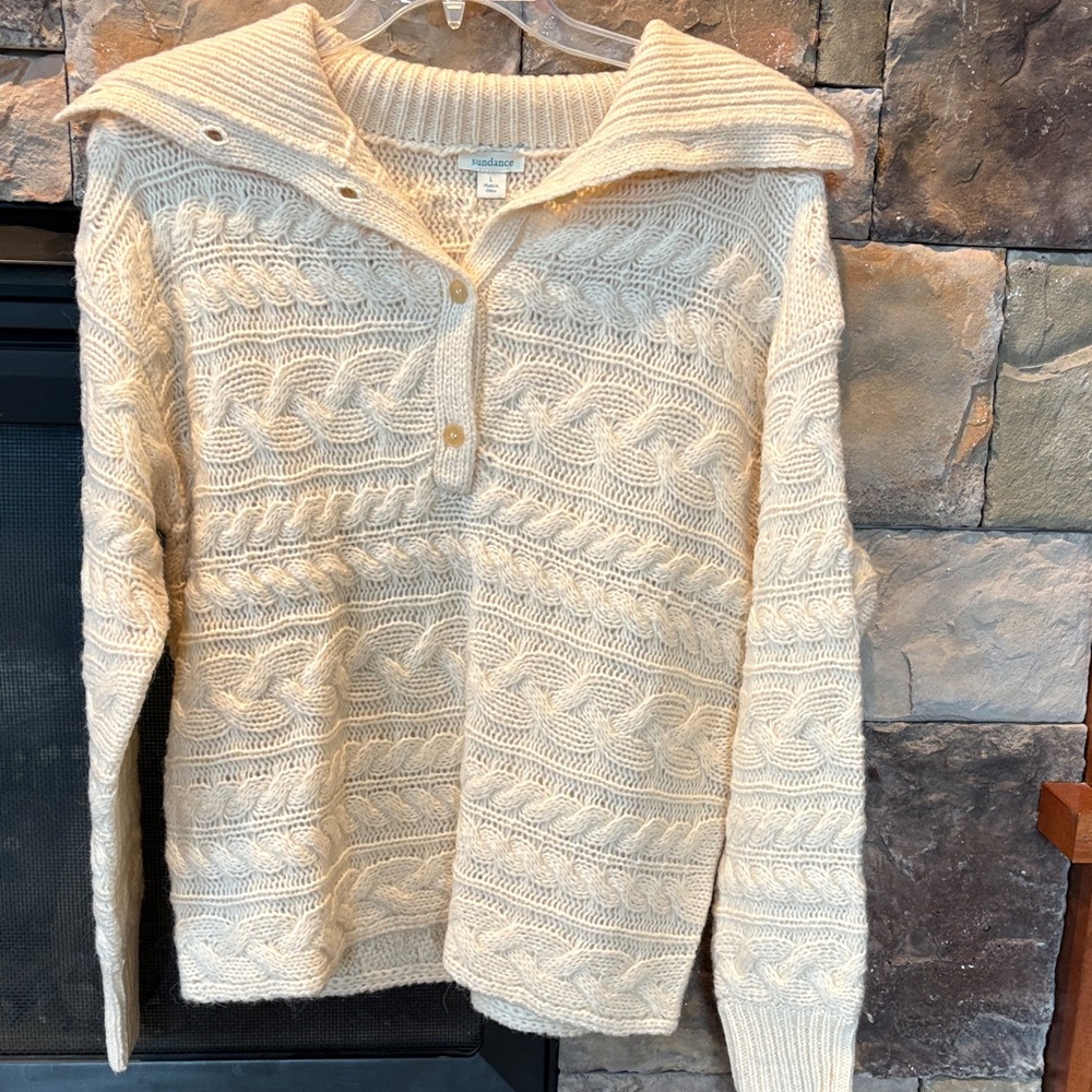 Sundance Ivory Cable Knit Turtleneck Sweater NWOT